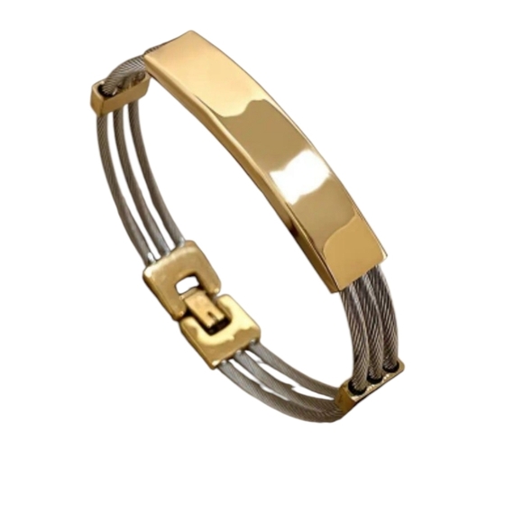 Punk Rock Chunky Stainless Steel Two Tone Twist Bangle Bracelet - Picture 1 of 3